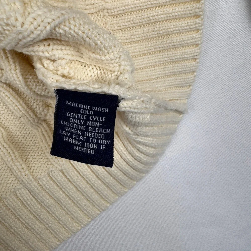 Chaps Turtleneck Sweater Womens Medium Cream Cable Knit 100% Cotton Long Sleeve